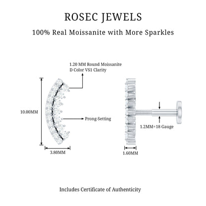 Certified Moissanite Curved Earring for Cartilage Piercing