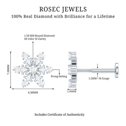 Diamond Snowflake Earring for Upper Lobe Piercing