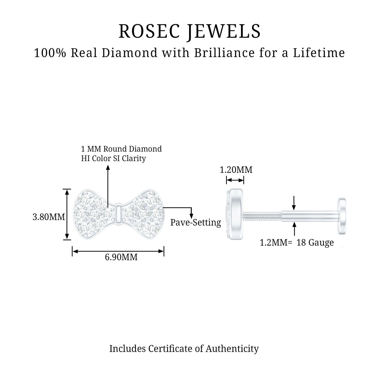 Cute Diamond Bow Earring for Tragus Piercing