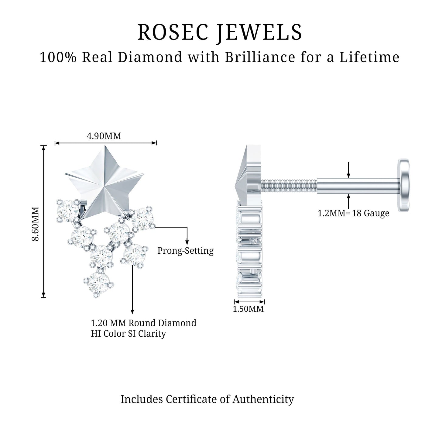 Diamond Star Celestial Earring for Tragus Piercing