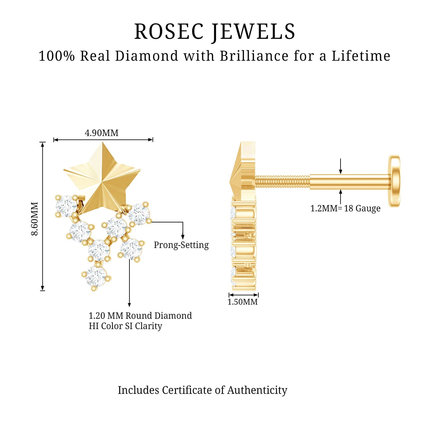 Diamond Star Celestial Earring for Tragus Piercing