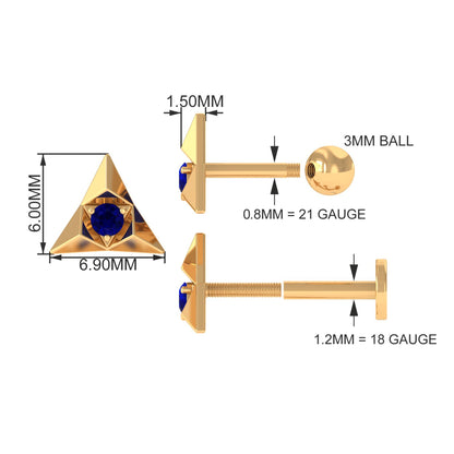 Blue Sapphire Triangle Earring for Helix Piercing