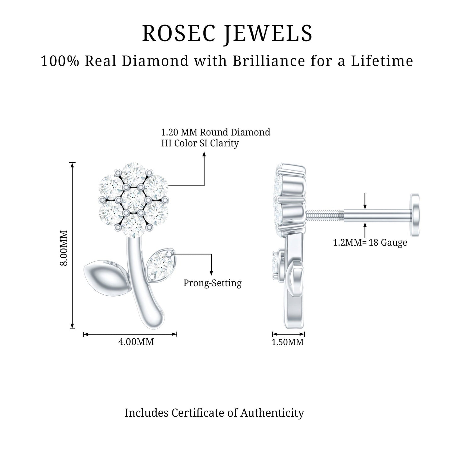 Diamond Flower Helix Earring