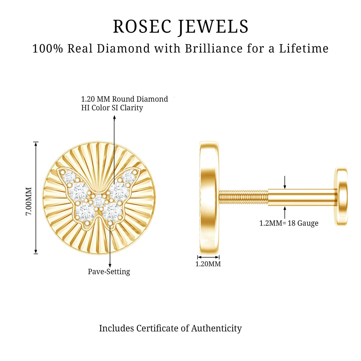 Diamond Butterfly Earring for Cartilage Piercing
