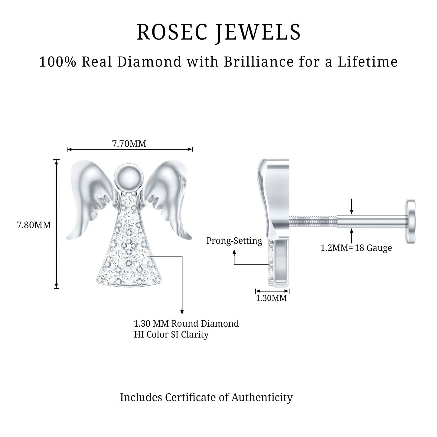 Minimal Diamond Angel Upper Lobe Earring