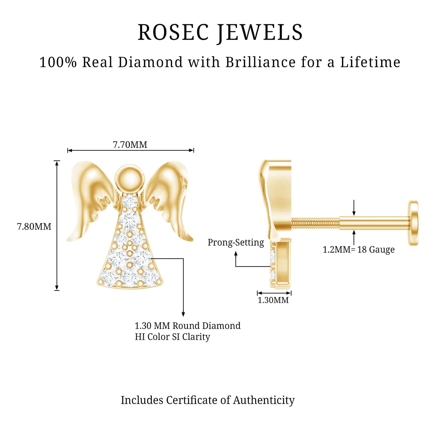 Minimal Diamond Angel Upper Lobe Earring