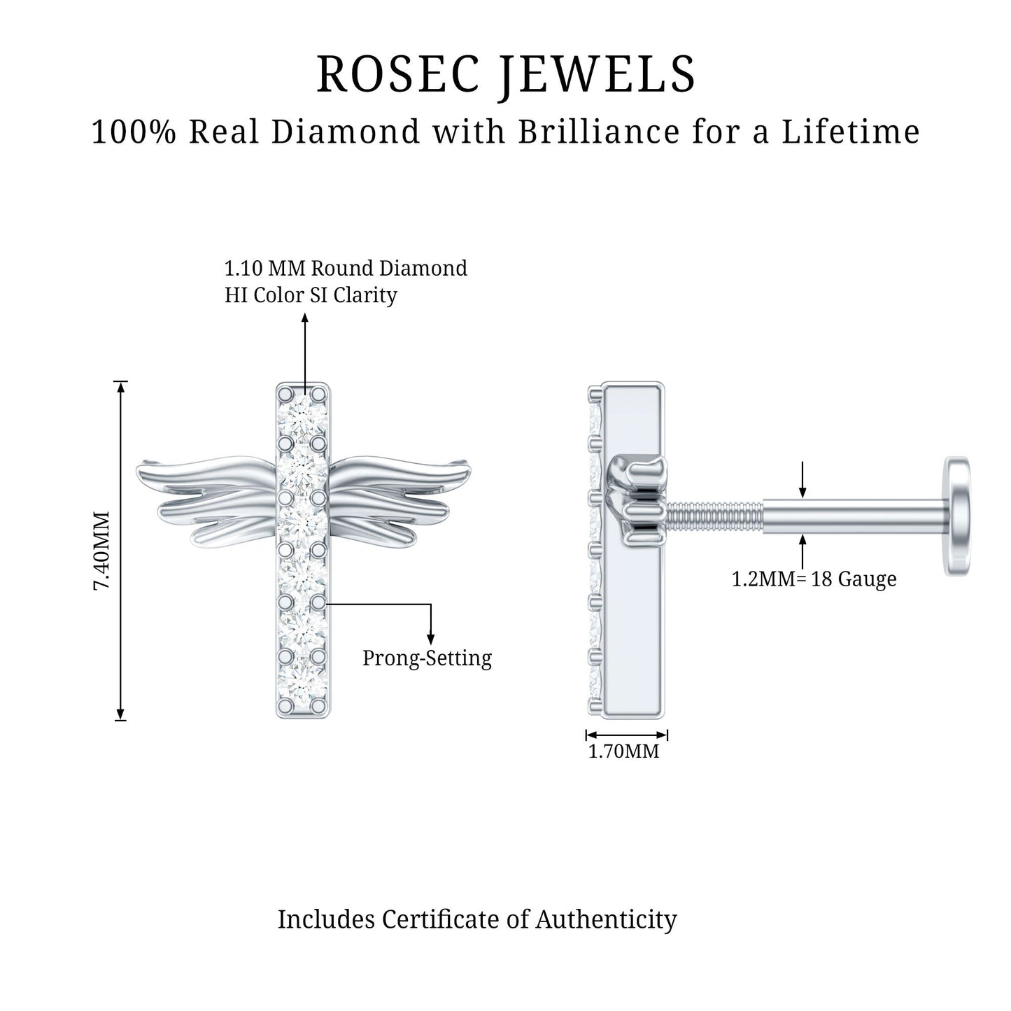 Diamond Cross Earring for Tragus Piercing