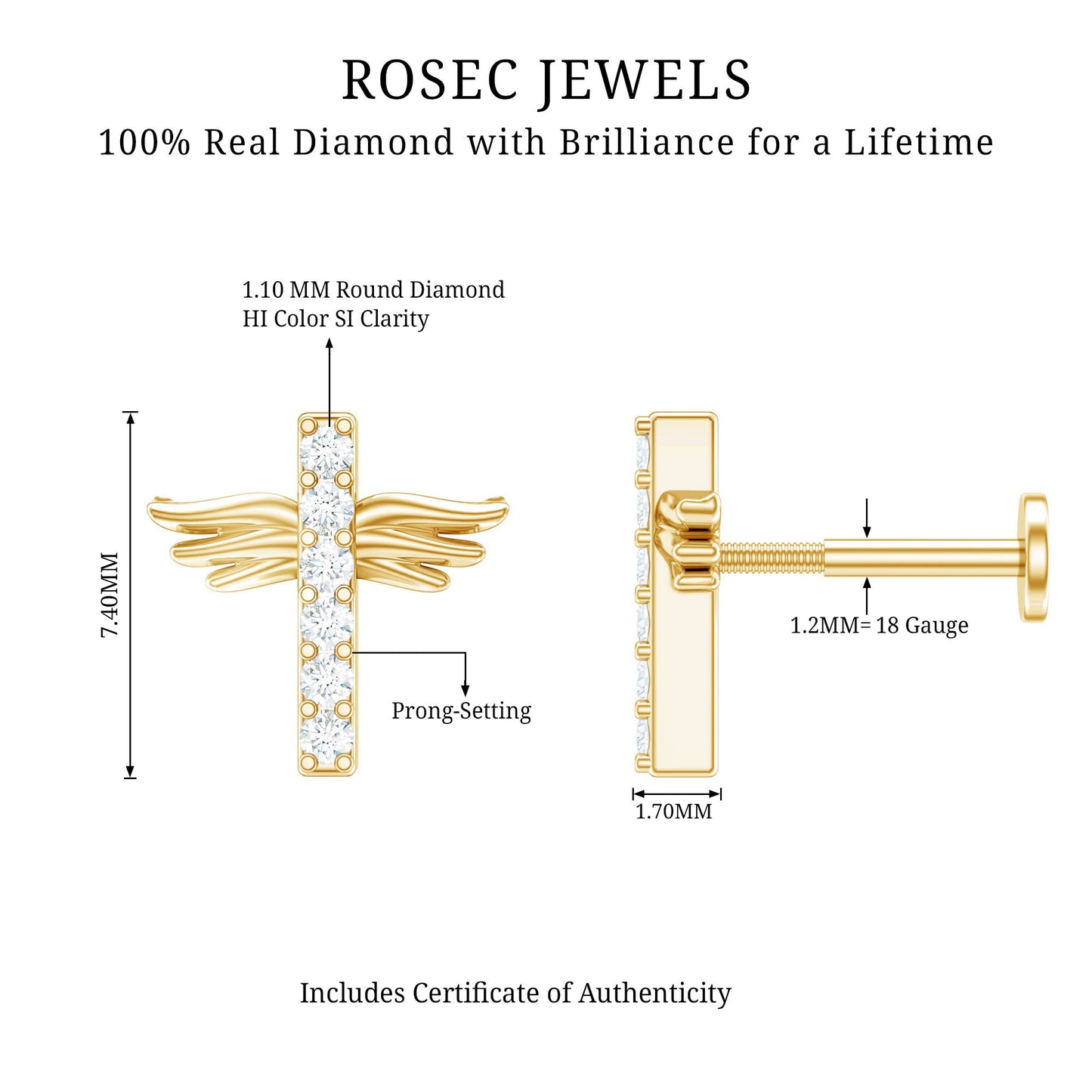 Diamond Cross Earring for Tragus Piercing