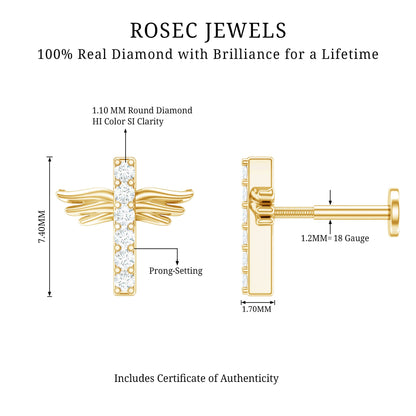 Diamond Cross Earring for Tragus Piercing