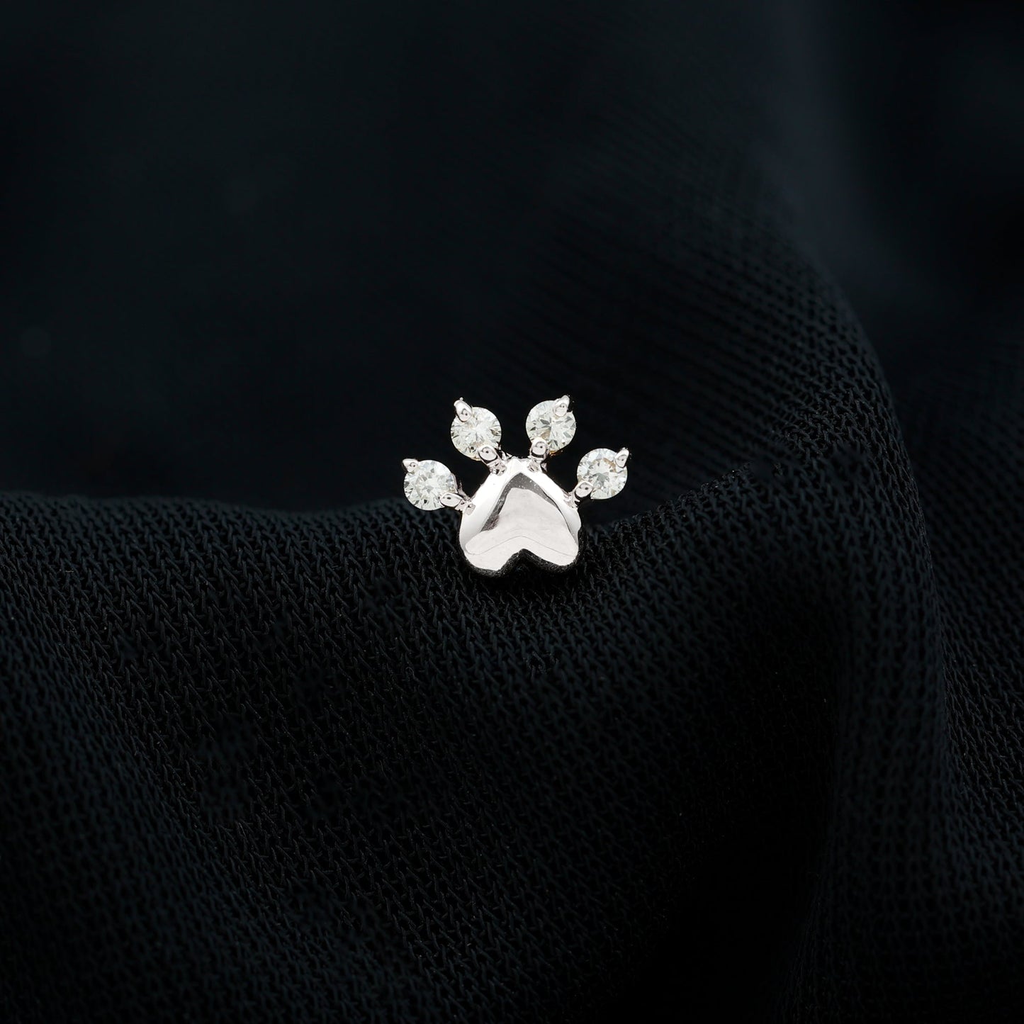 Round Moissanite Heart Paw Earring for Helix Piercing