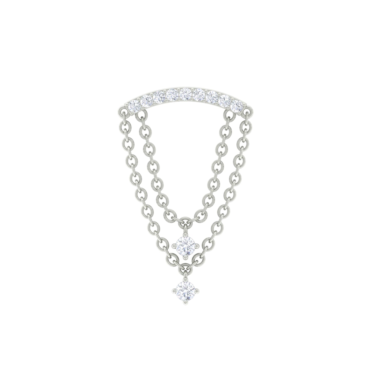 Moissanite Double Chain Dangling Earring for Cartilage Piercing