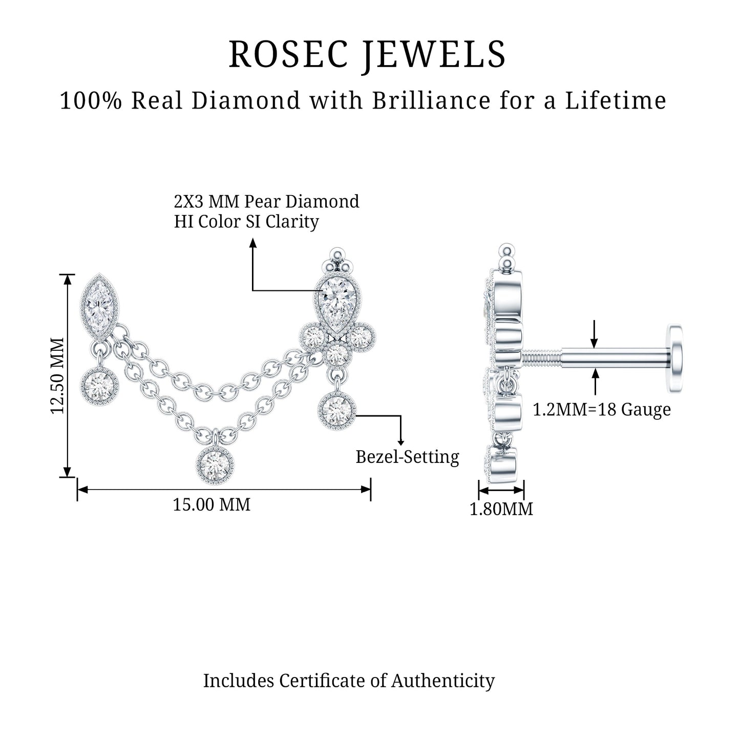 Vintage Style Diamond Double Piercing Earring