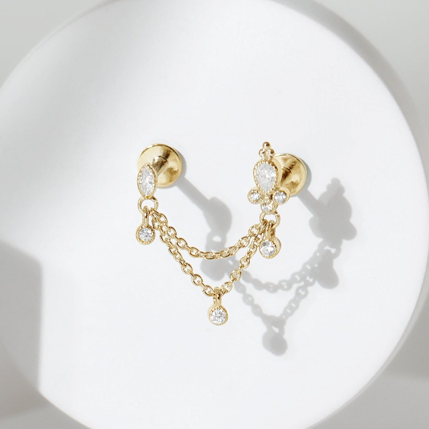 Vintage Style Diamond Double Piercing Earring