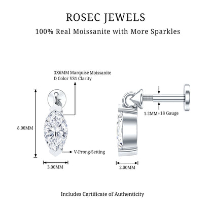 Marquise Moissanite Drop Earring for Tragus Piercing