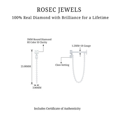 Certified Diamond Chain Drop Earring for Helix Piercing