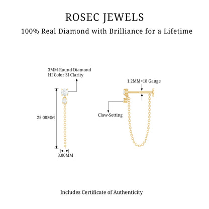 Certified Diamond Chain Drop Earring for Helix Piercing