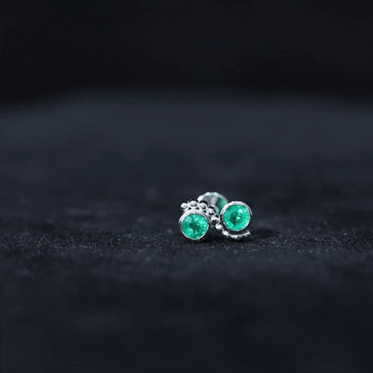 Bezel Set Emerald Two Stone Helix Earring with Beaded Detailing