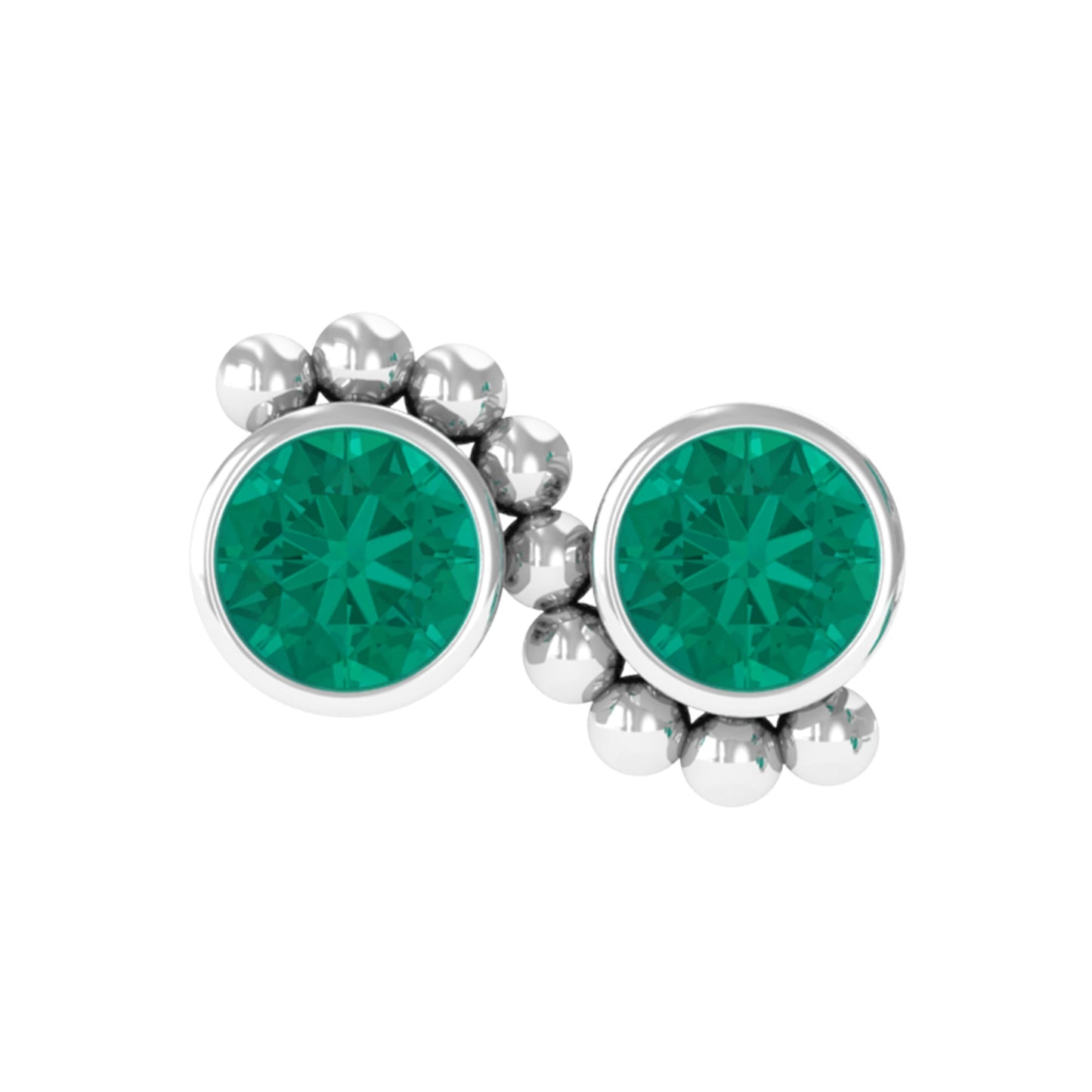 Bezel Set Emerald Two Stone Helix Earring with Beaded Detailing