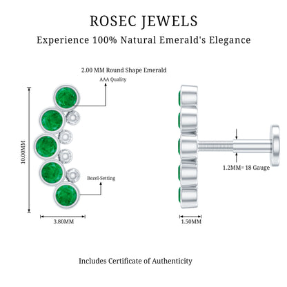 Natural Emerald Curved Climber Earring for Helix Piercing
