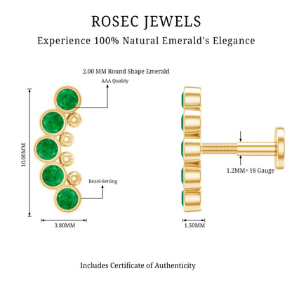 Natural Emerald Curved Climber Earring for Helix Piercing