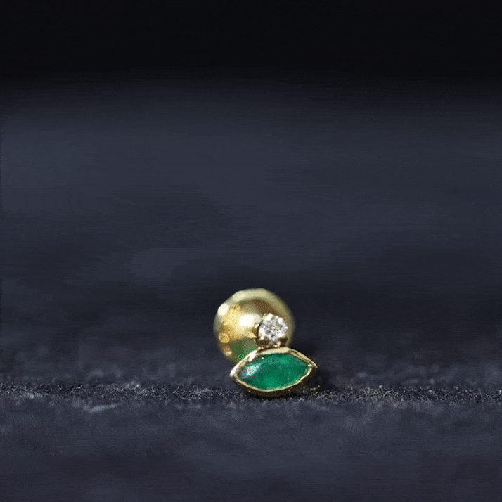 Marquise Cut Lab Grown Emerald Helix Earring with Certificate