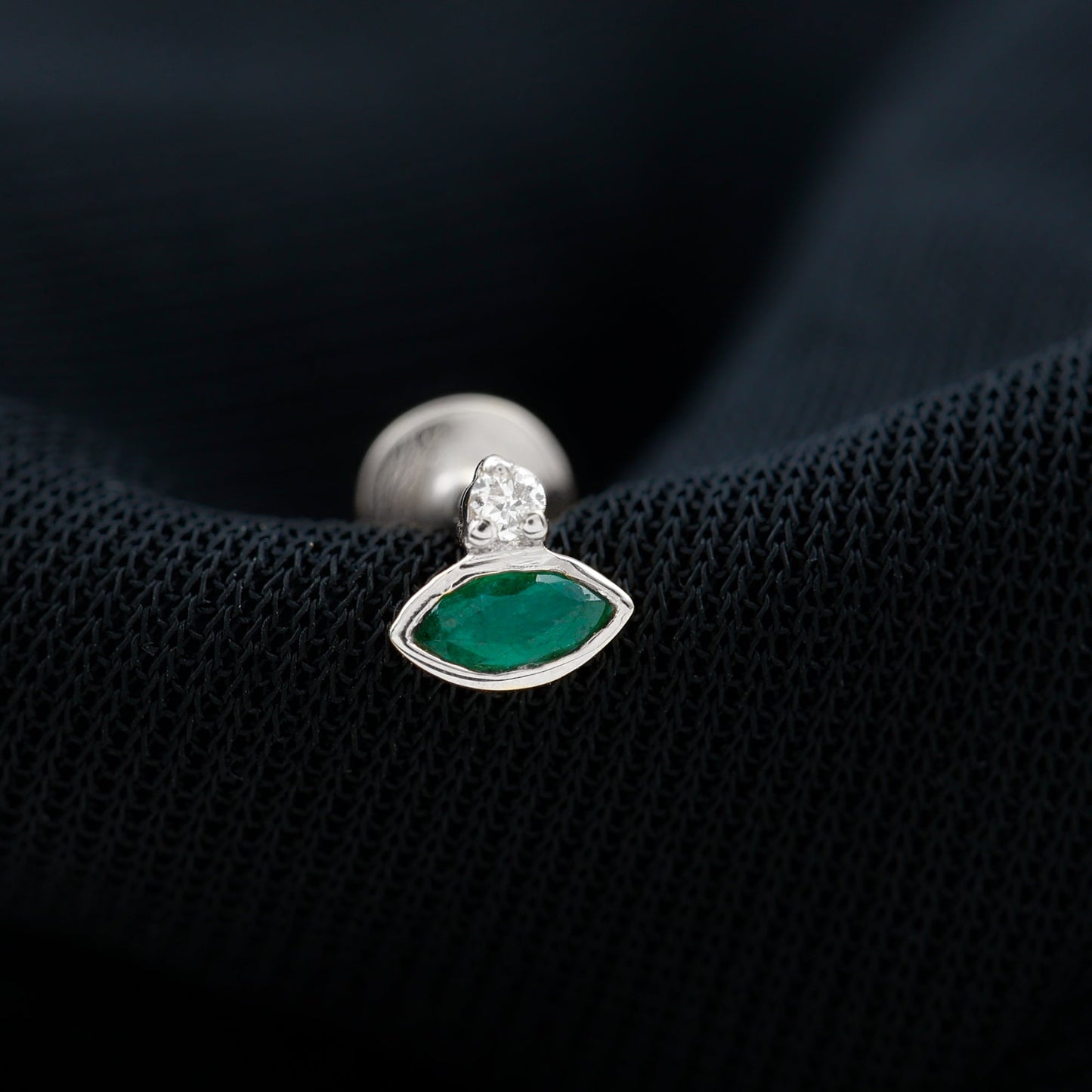 Marquise Cut Lab Grown Emerald Helix Earring with Certificate