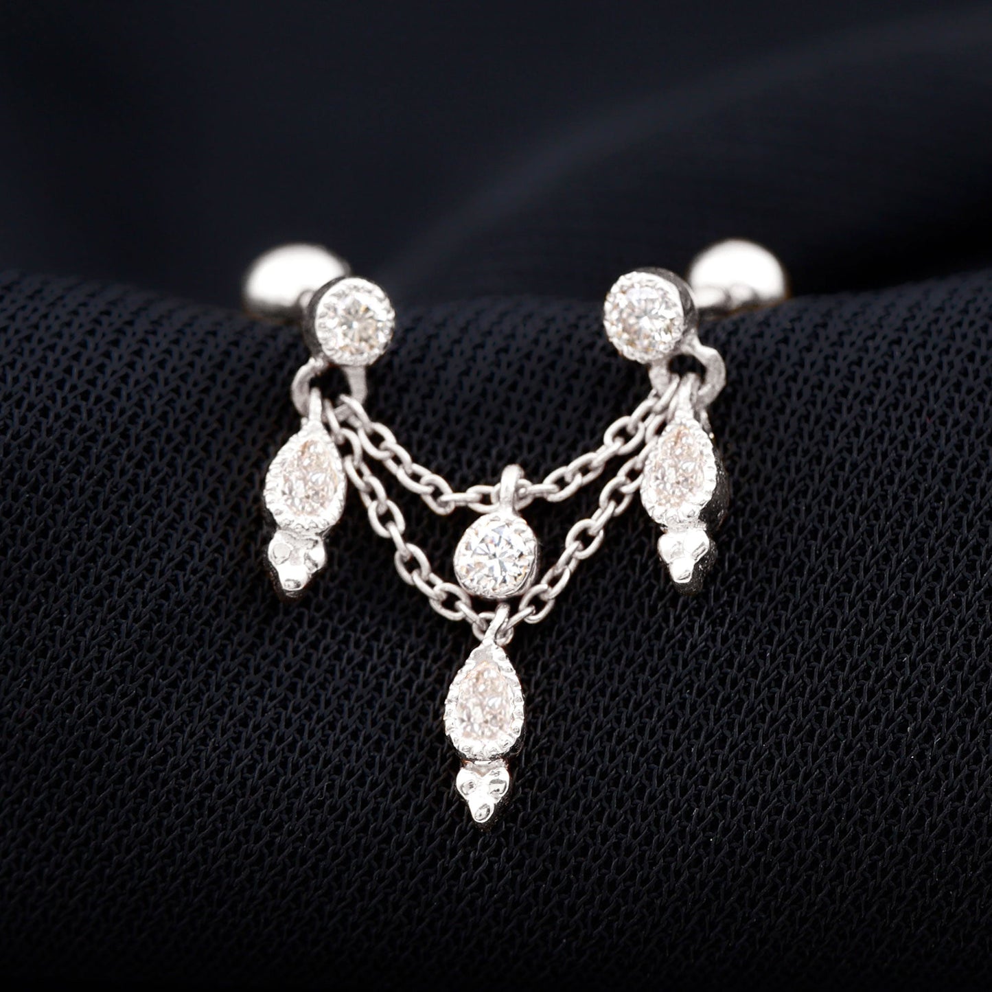 Vintage Inspired Diamond Chain Double Piercing Earring