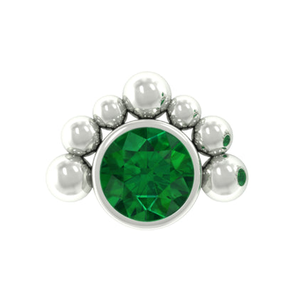 Dainty Round Emerald Tragus Earring with Beaded Detailing