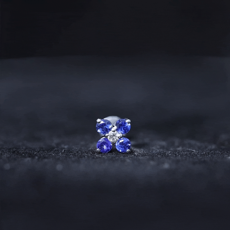 Natural Blue Sapphire Flower Earring for Rook Piercing