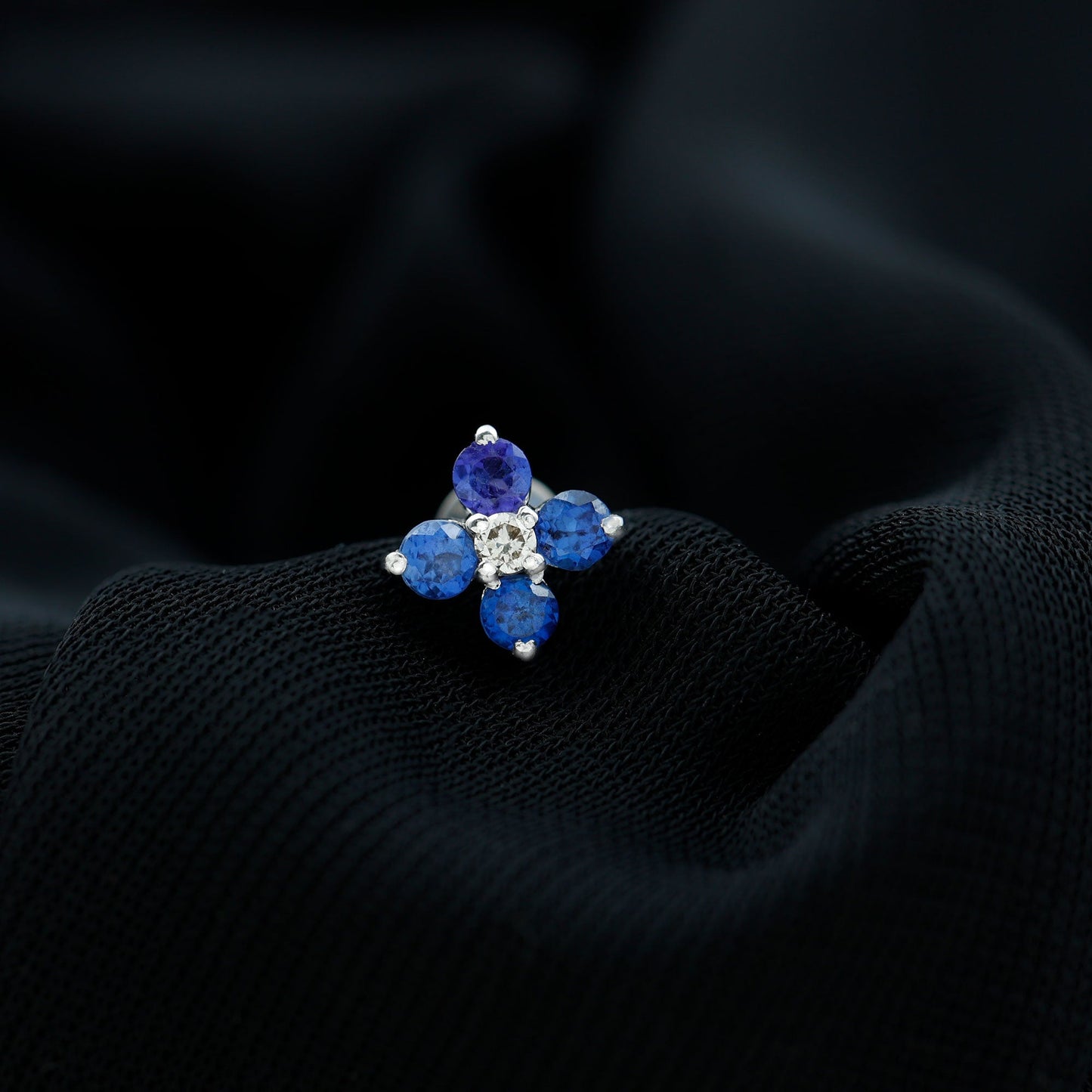 Natural Blue Sapphire Flower Earring for Rook Piercing