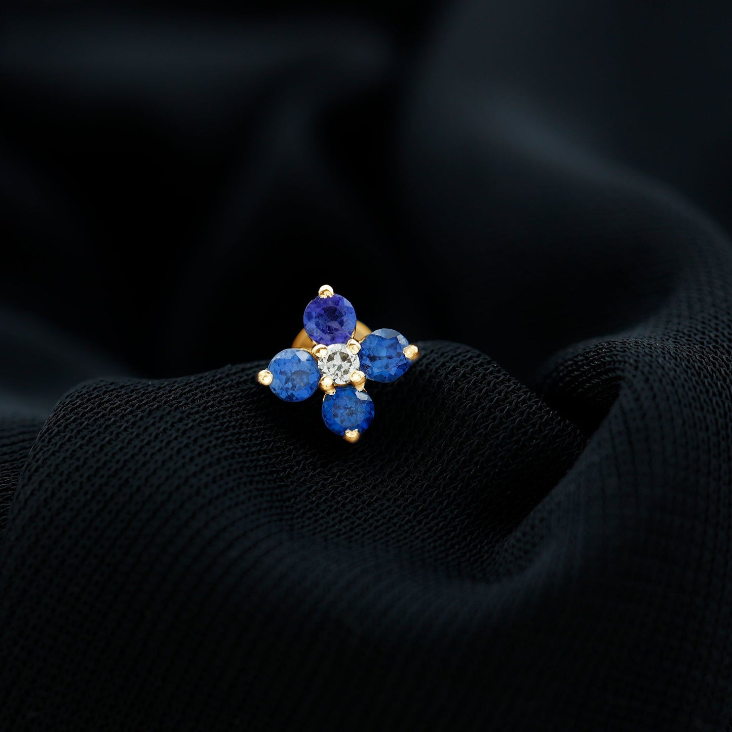 Natural Blue Sapphire Flower Earring for Rook Piercing