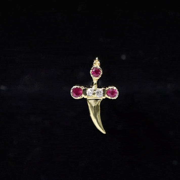 Real Ruby and Diamond Dagger Helix Earring