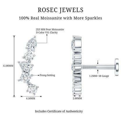 Certified Moissanite Crawler Earring in Prong Setting