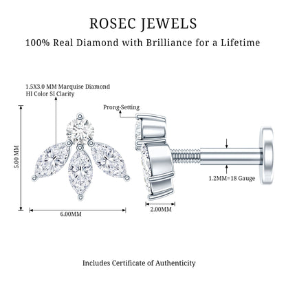 Marquise Shape Diamond Leaf Earring for Helix Piercing