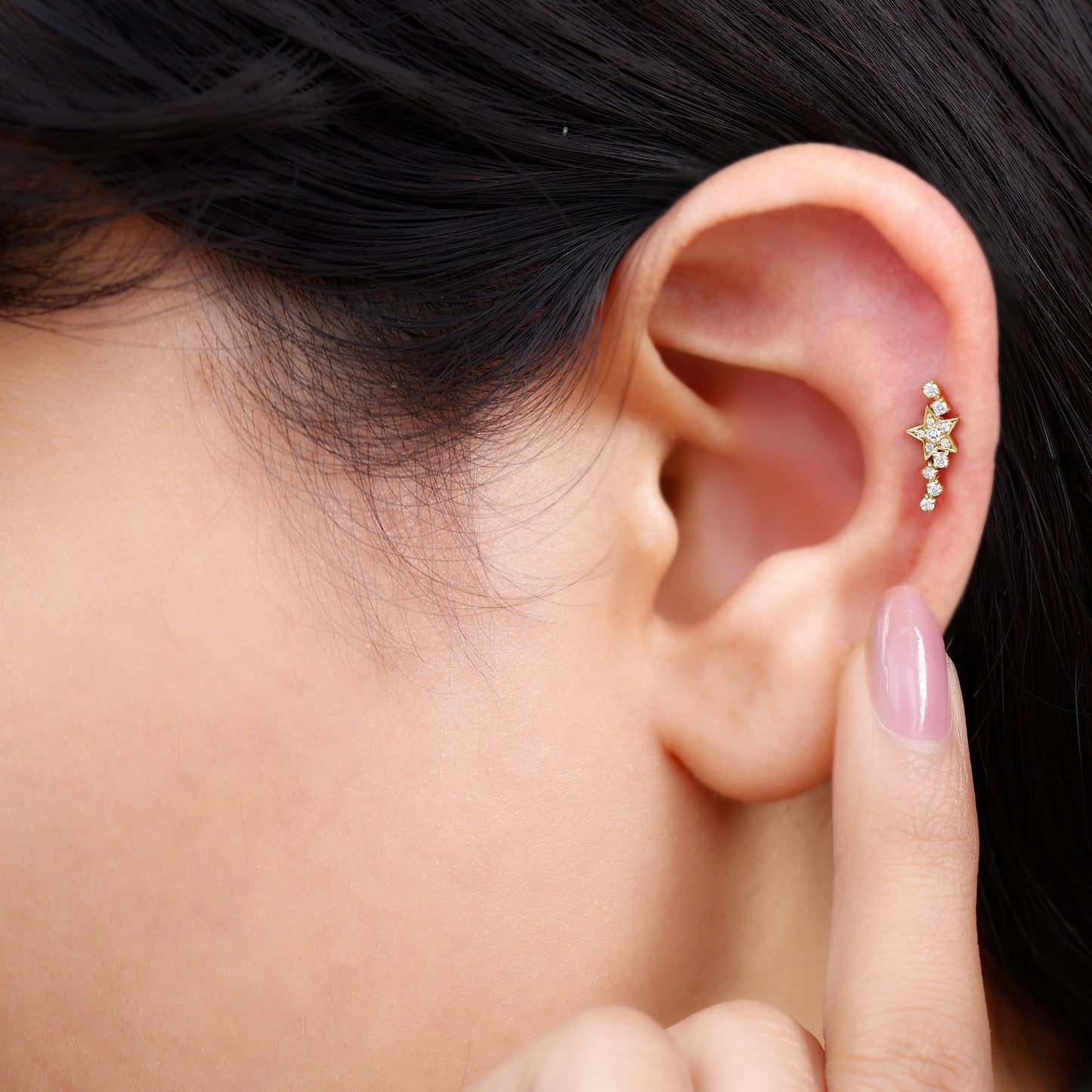 Certified Diamond Star Crawler Earring for Helix Piercing