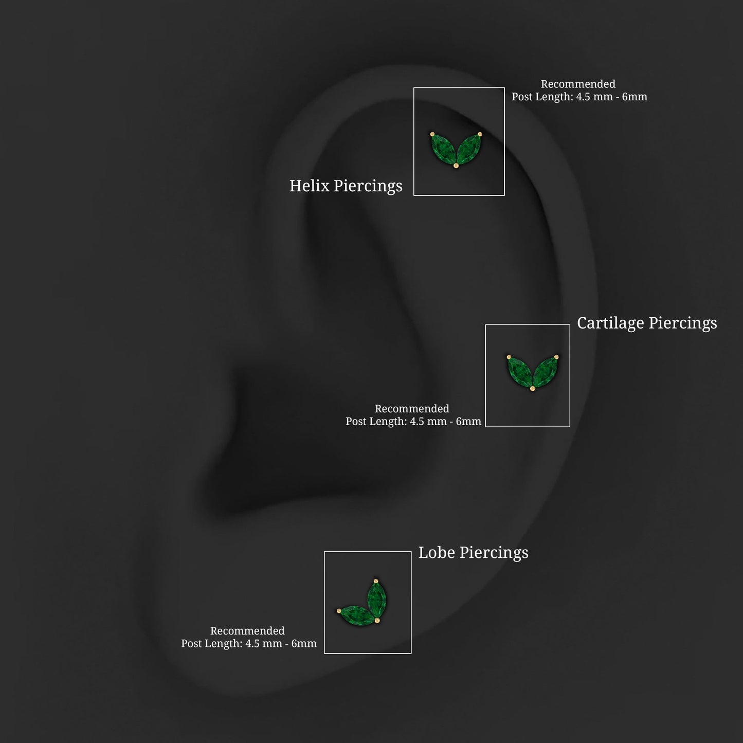 Marquise Lab Grown Emerald Leaf Earring for Helix Piercing