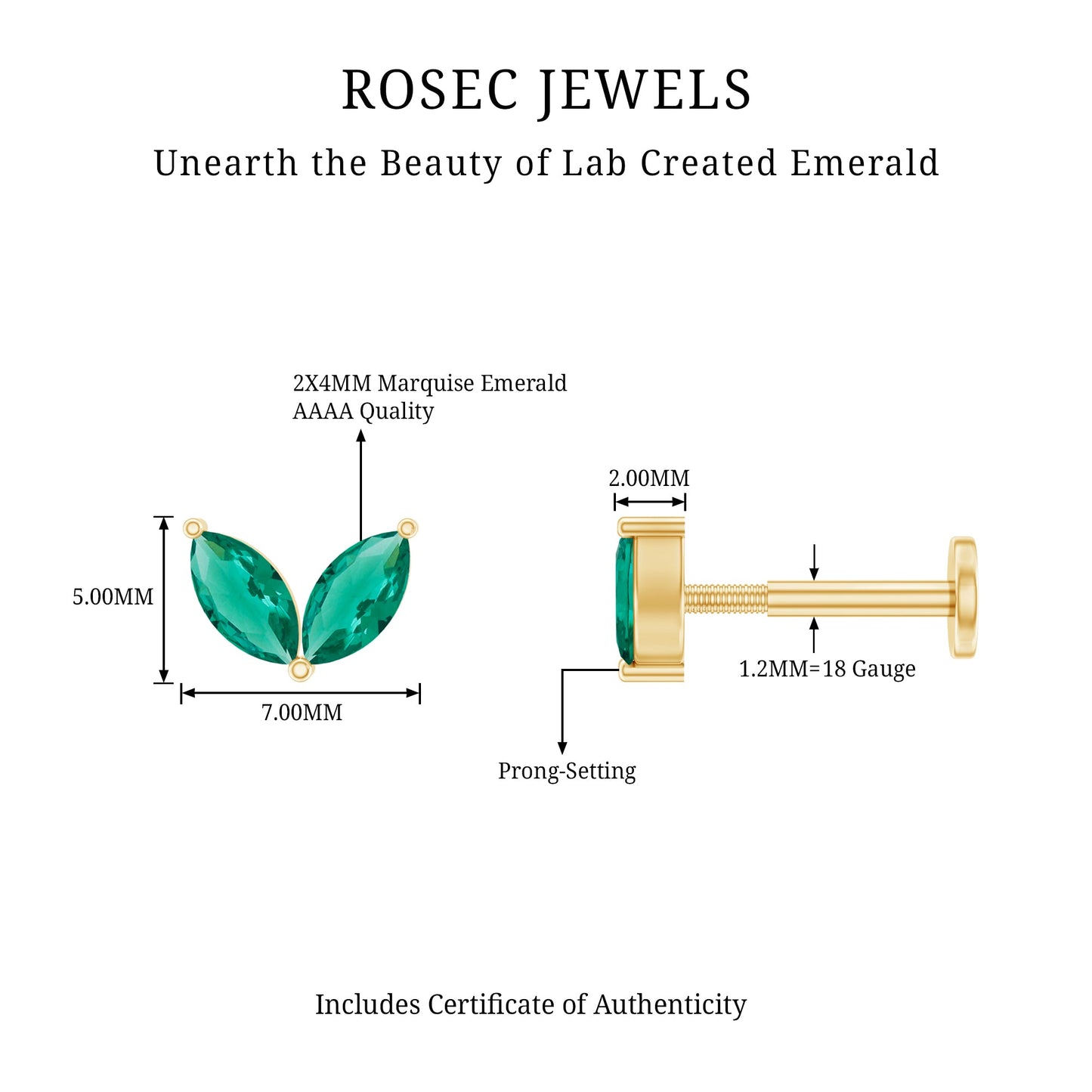 Marquise Lab Grown Emerald Leaf Earring for Helix Piercing