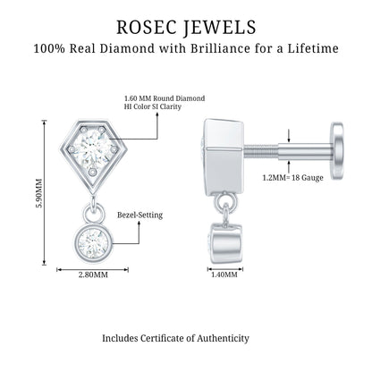 Round Cut Natural Diamond Drop Helix Earring