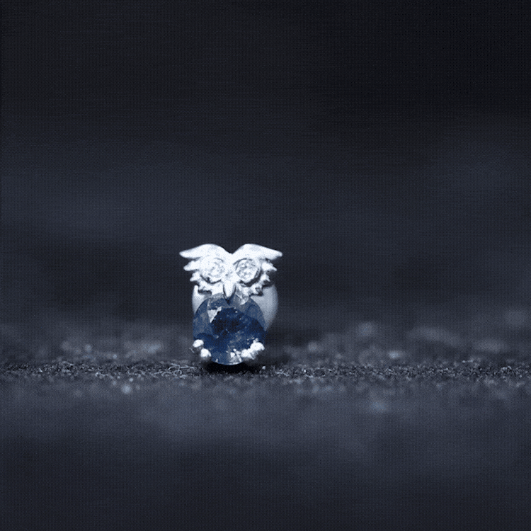 Blue Sapphire and Lab Grown Diamond Owl Helix Earring