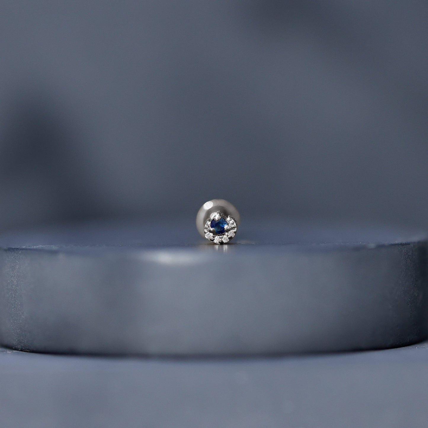 Dainty Blue Sapphire and Diamond Moon Helix Earring