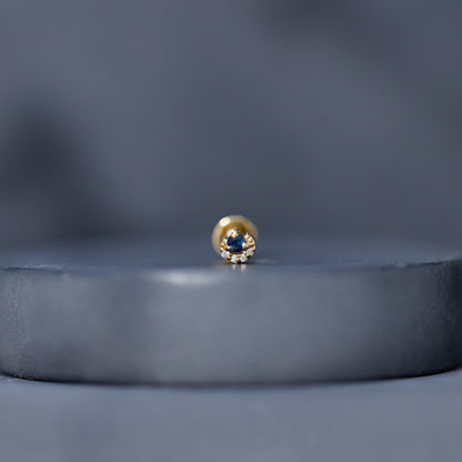 Dainty Blue Sapphire and Diamond Moon Helix Earring