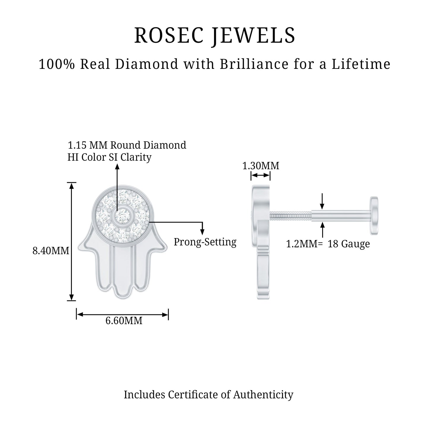 Diamond Hamsa Earring for Cartilage Piercing