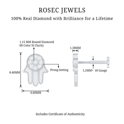 Diamond Hamsa Earring for Cartilage Piercing