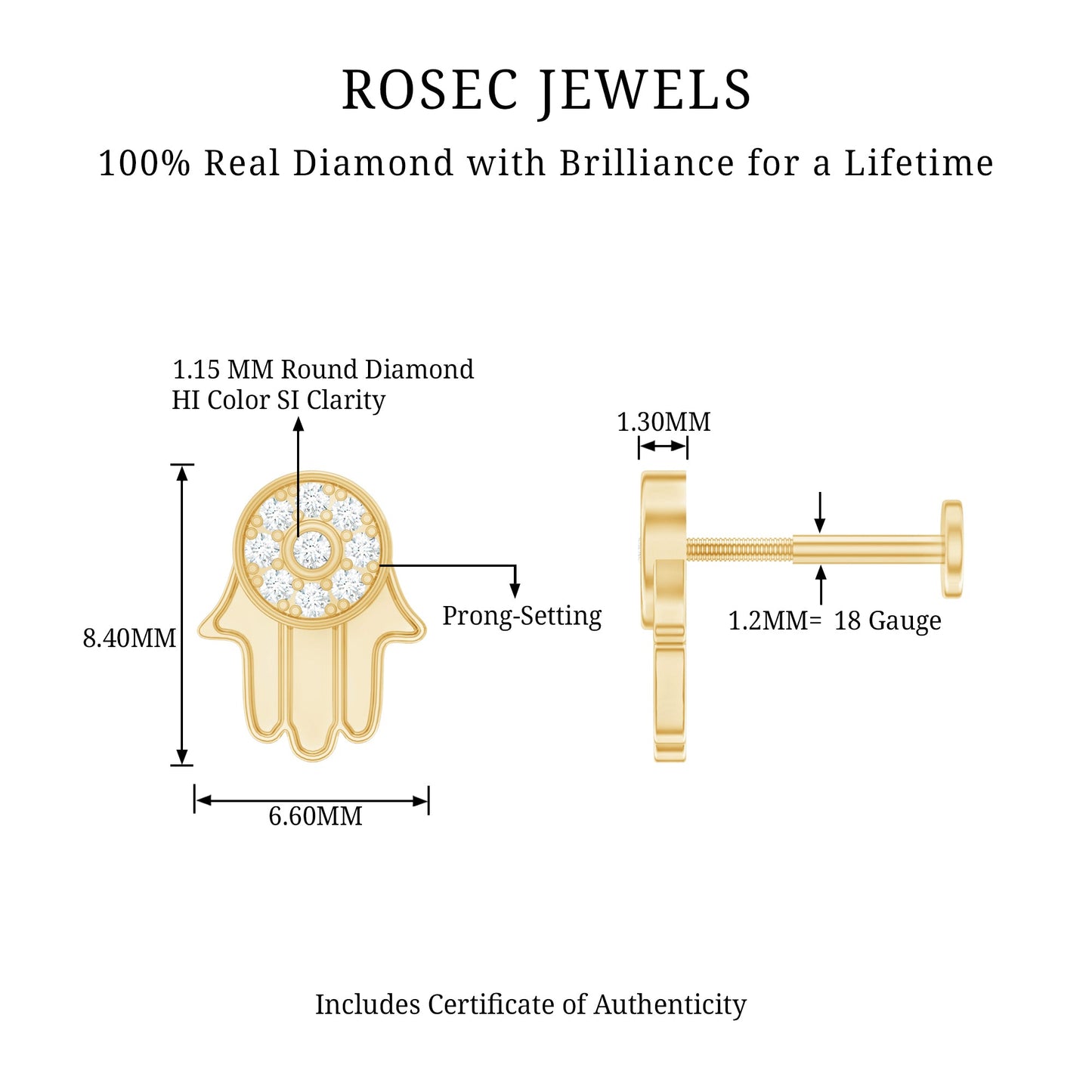 Diamond Hamsa Earring for Cartilage Piercing