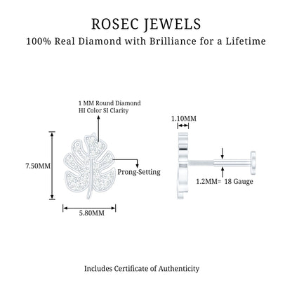 Diamond Leaf Earring for Cartilage Piercing