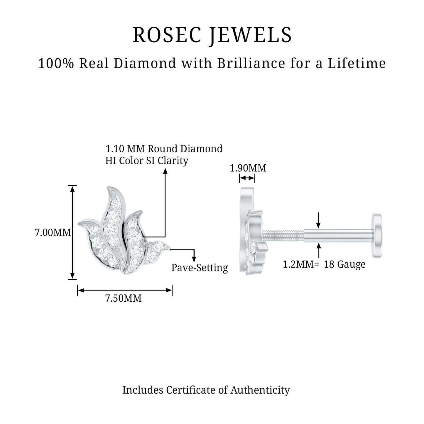 Diamond Leaf Helix Earring for Women