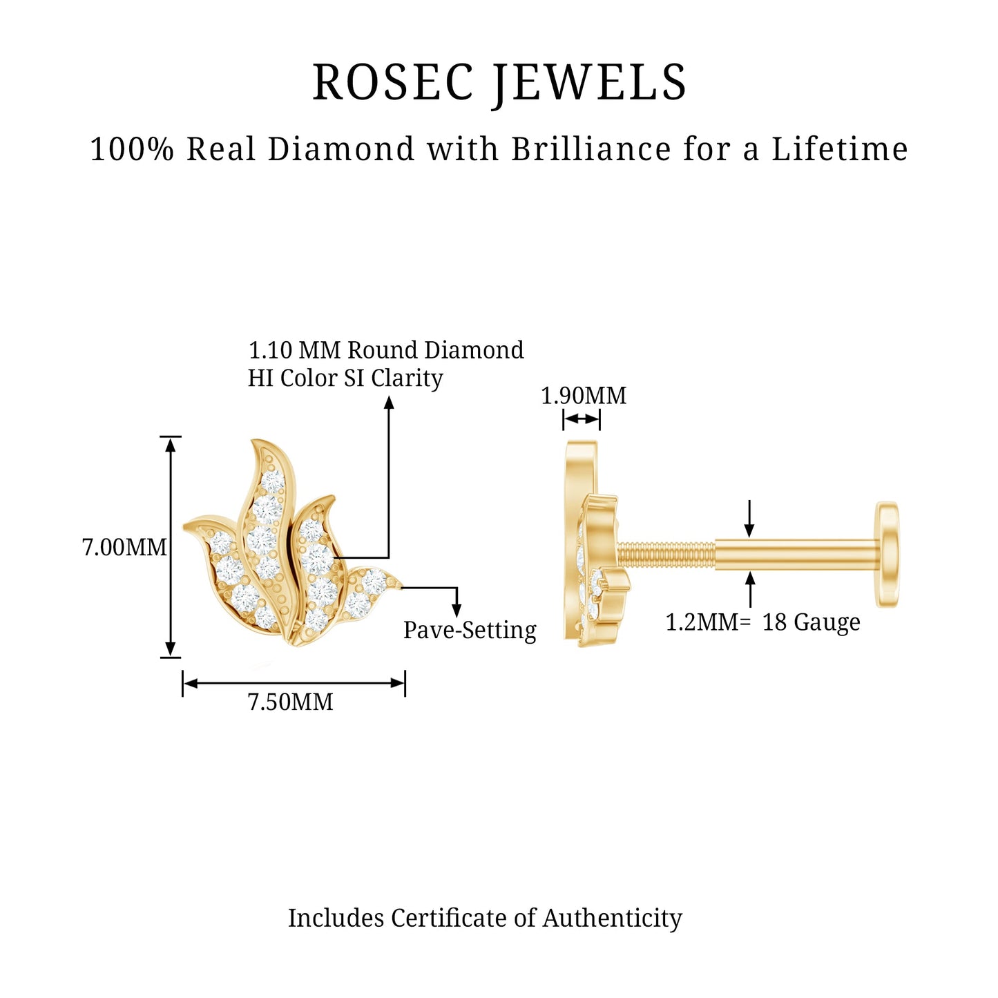 Diamond Leaf Helix Earring for Women