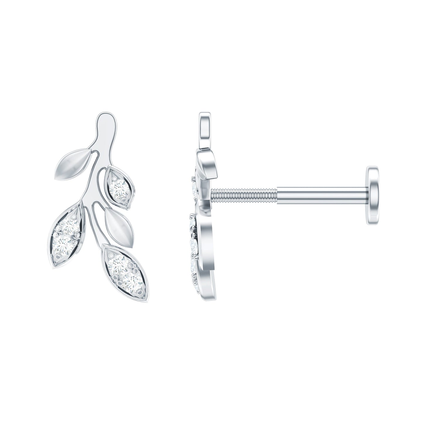 Diamond Vine Leaf Earring for Helix Piercing