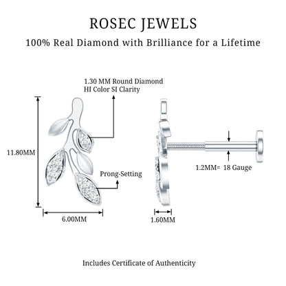 Diamond Vine Leaf Earring for Helix Piercing