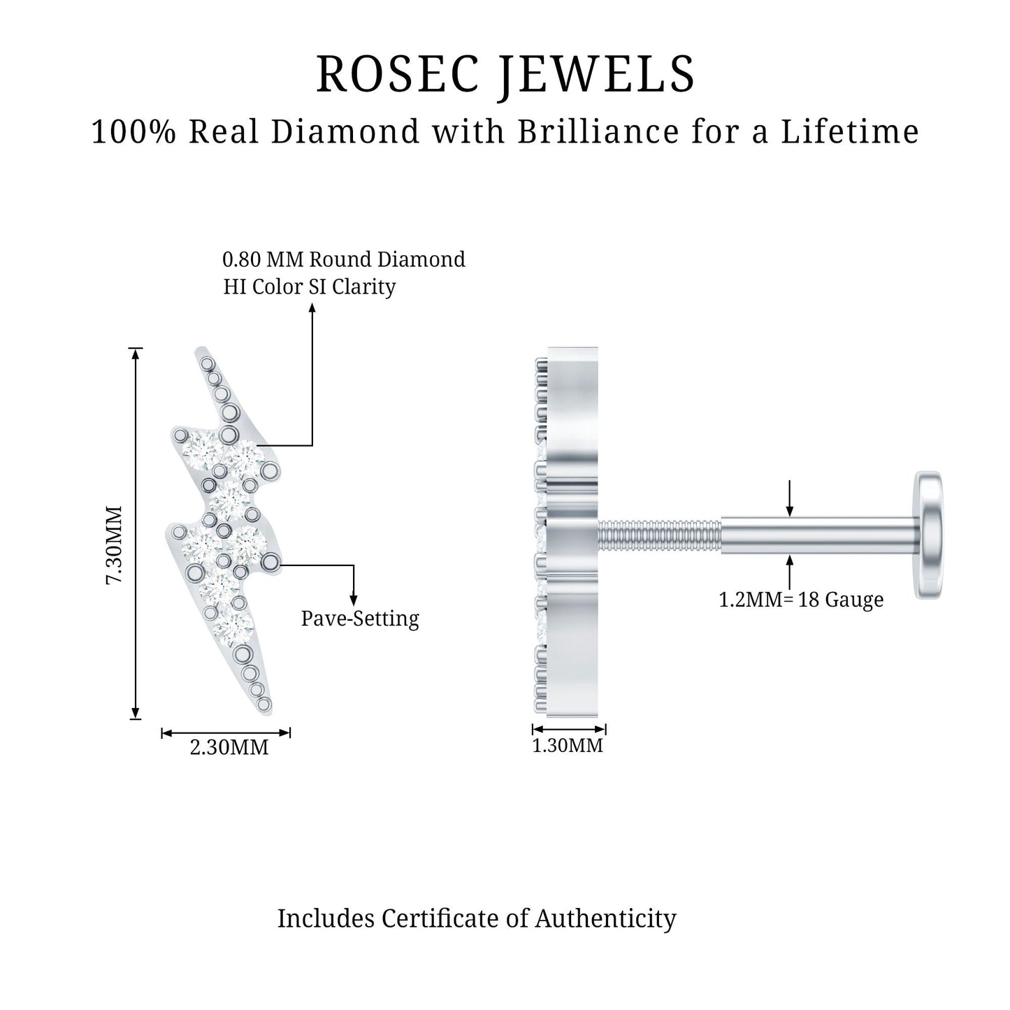 Diamond Lightning Bolt Tragus Earring